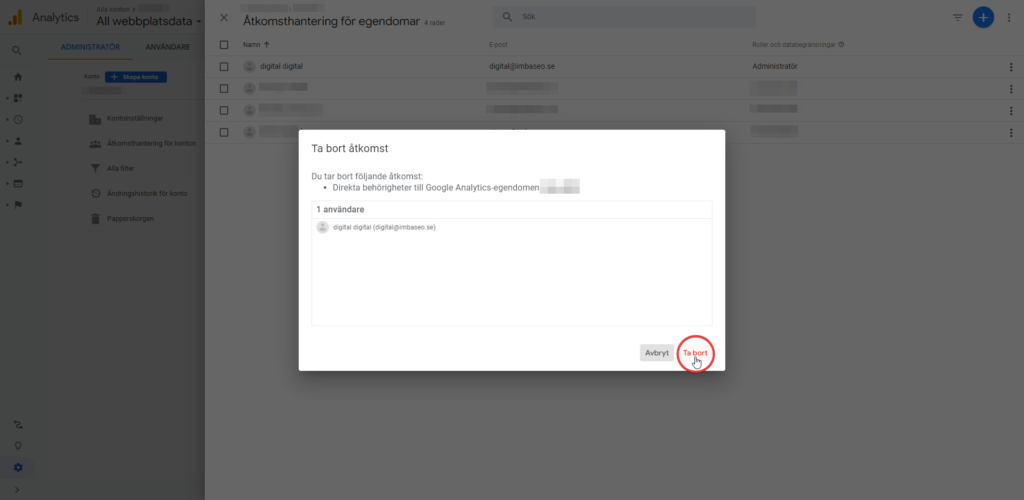Google Analytics | Genomföra att ta bort åtkomst för användare - Imba SEO