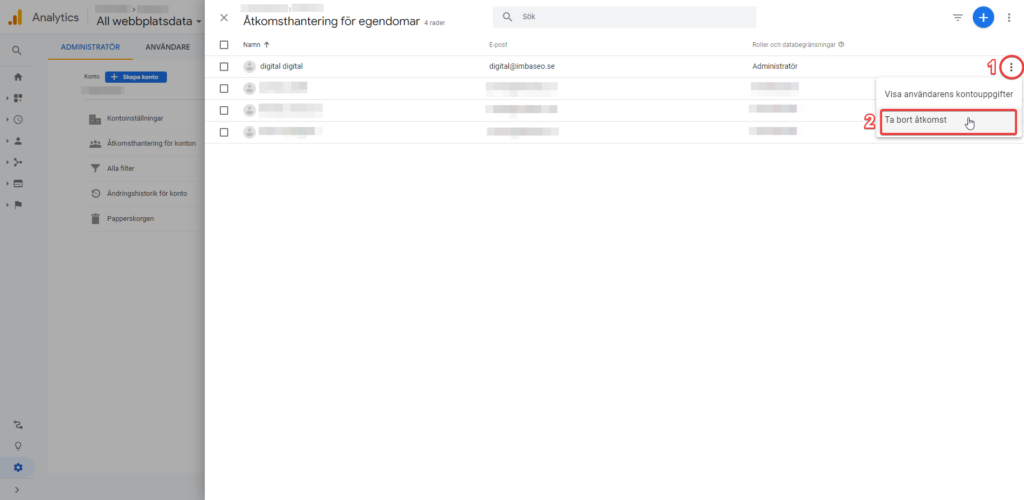 Google Analytics | Ta bort åtkomst för användare - Imba SEO